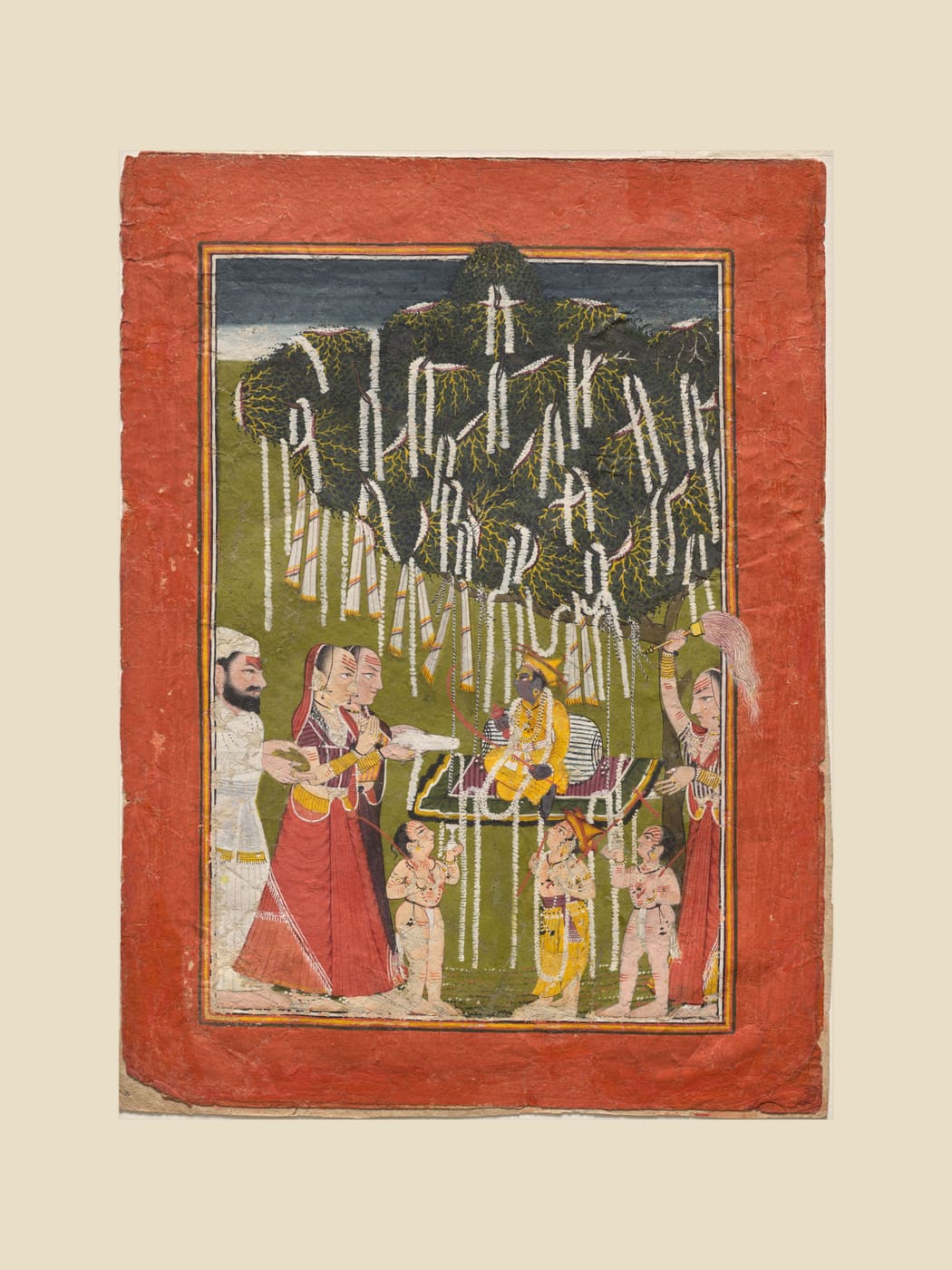 Adoration of Young Krishna, beige border