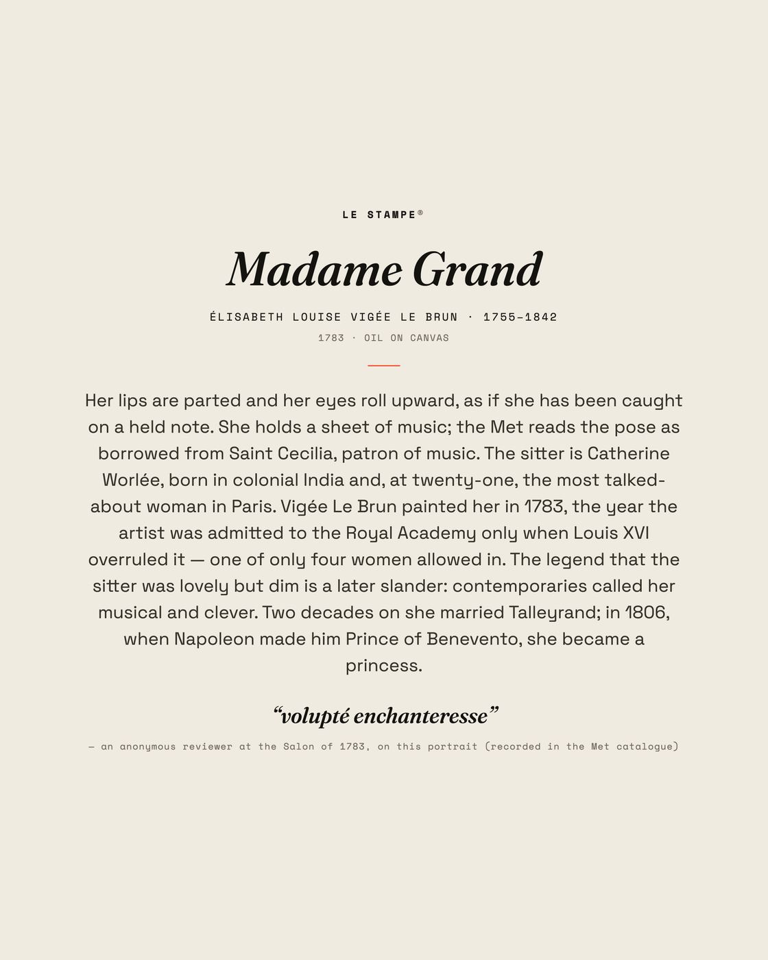Madame Grand, story print