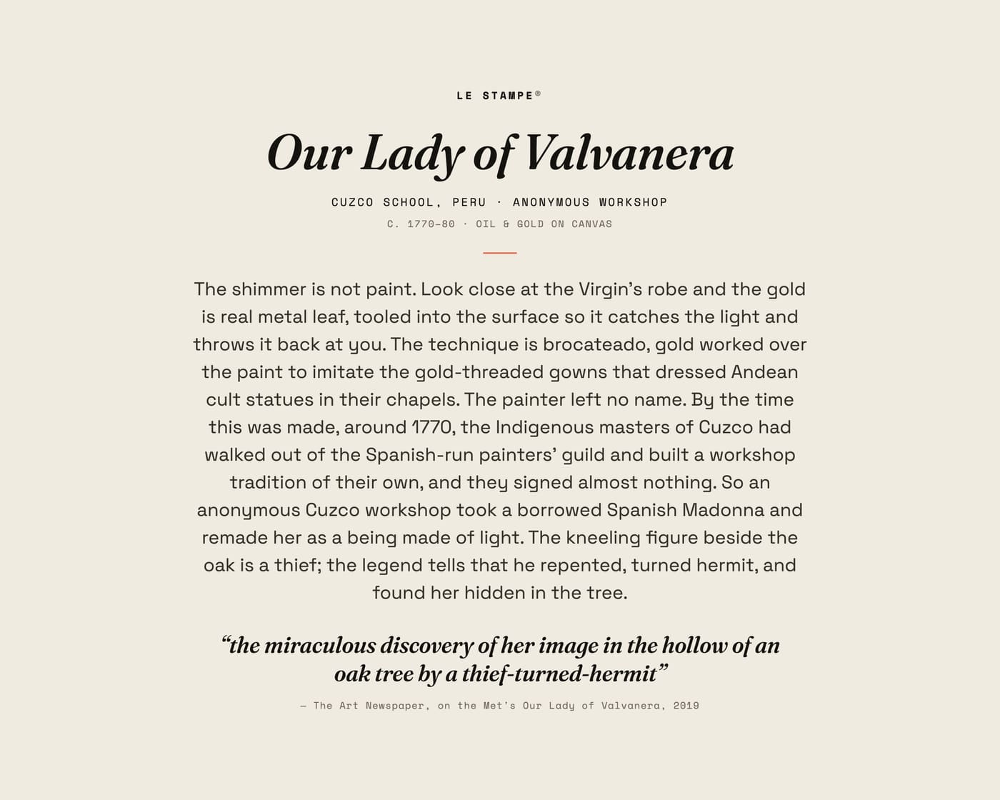 Our Lady of Valvanera, story print