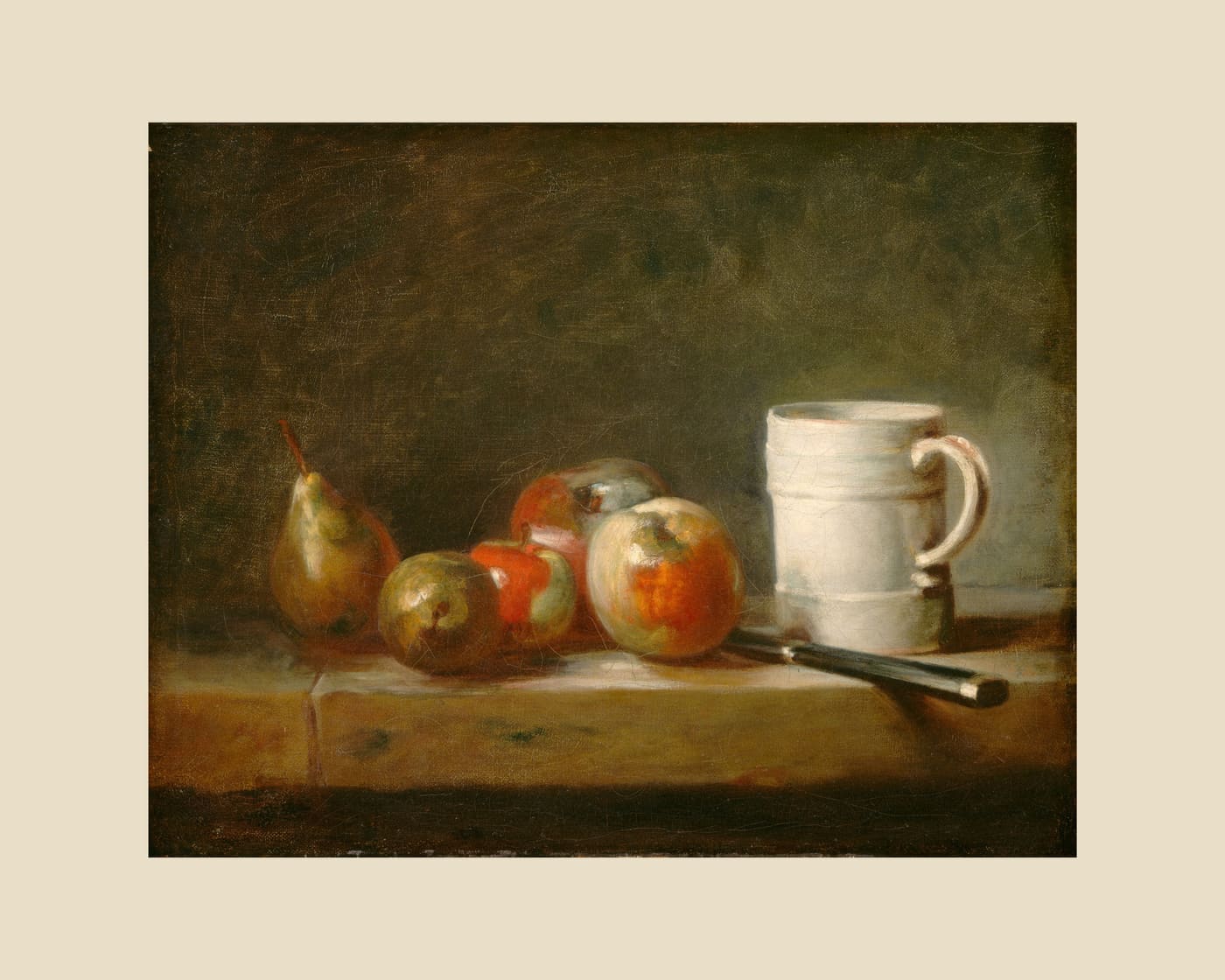 Still Life with a White Mug, beige border