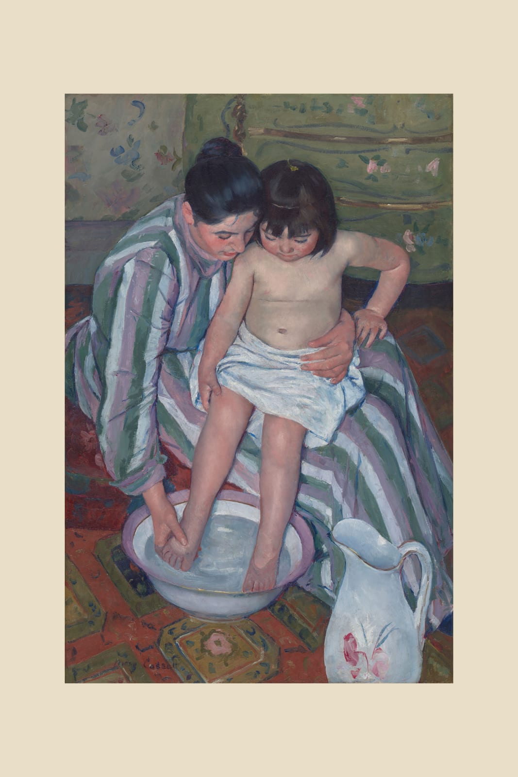 The Child's Bath, beige border