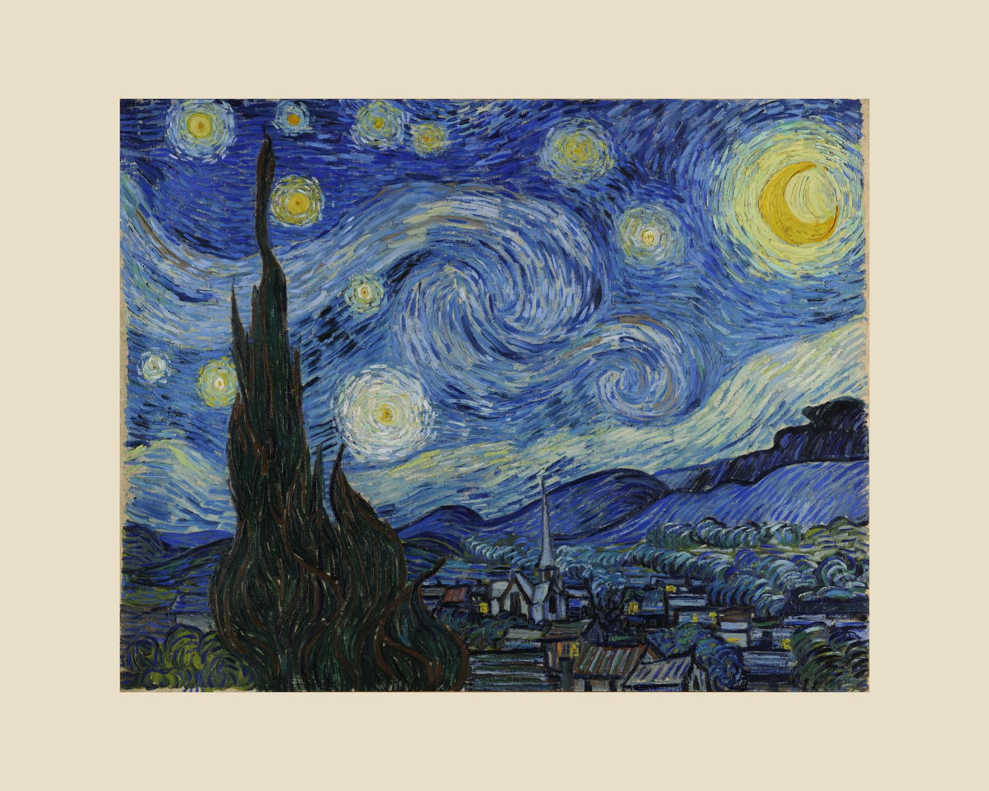The Starry Night, beige border