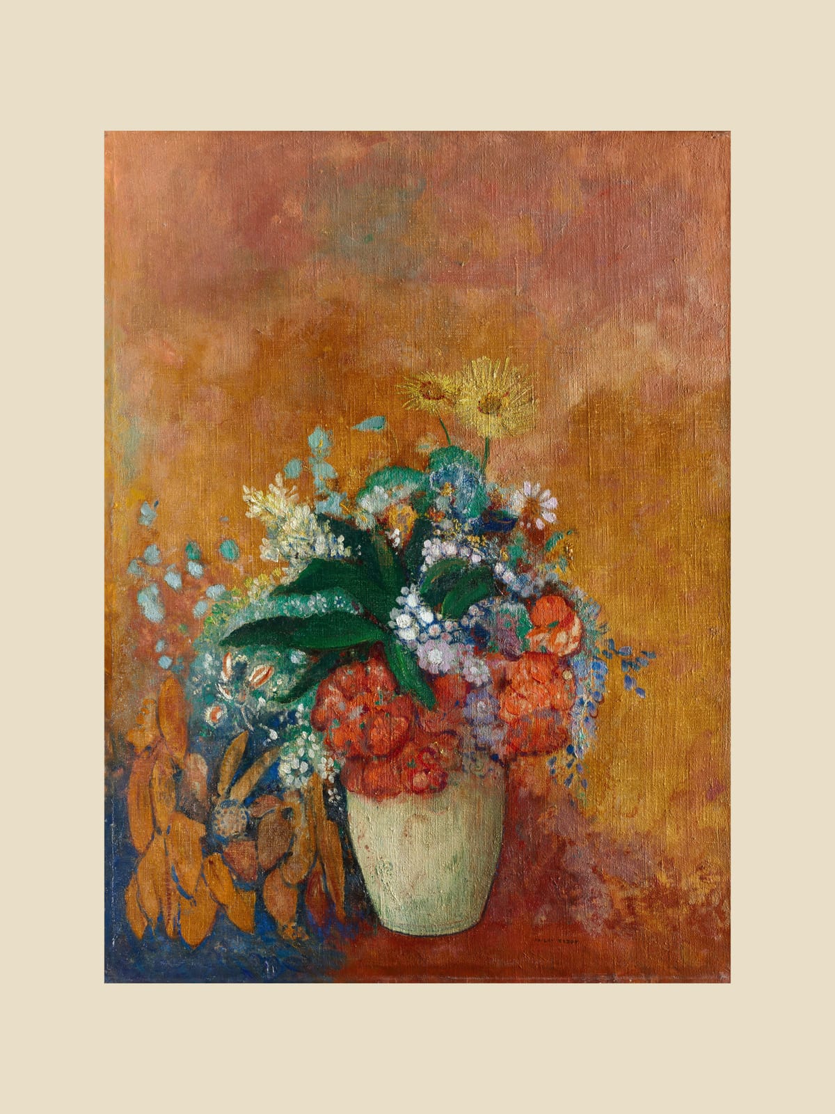Vase of Flowers, beige border
