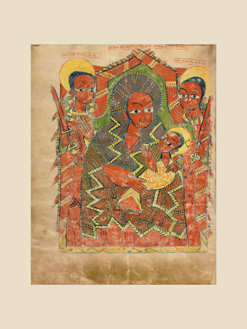 The Virgin and Child with the Archangels Michael and Gabriel, beige border