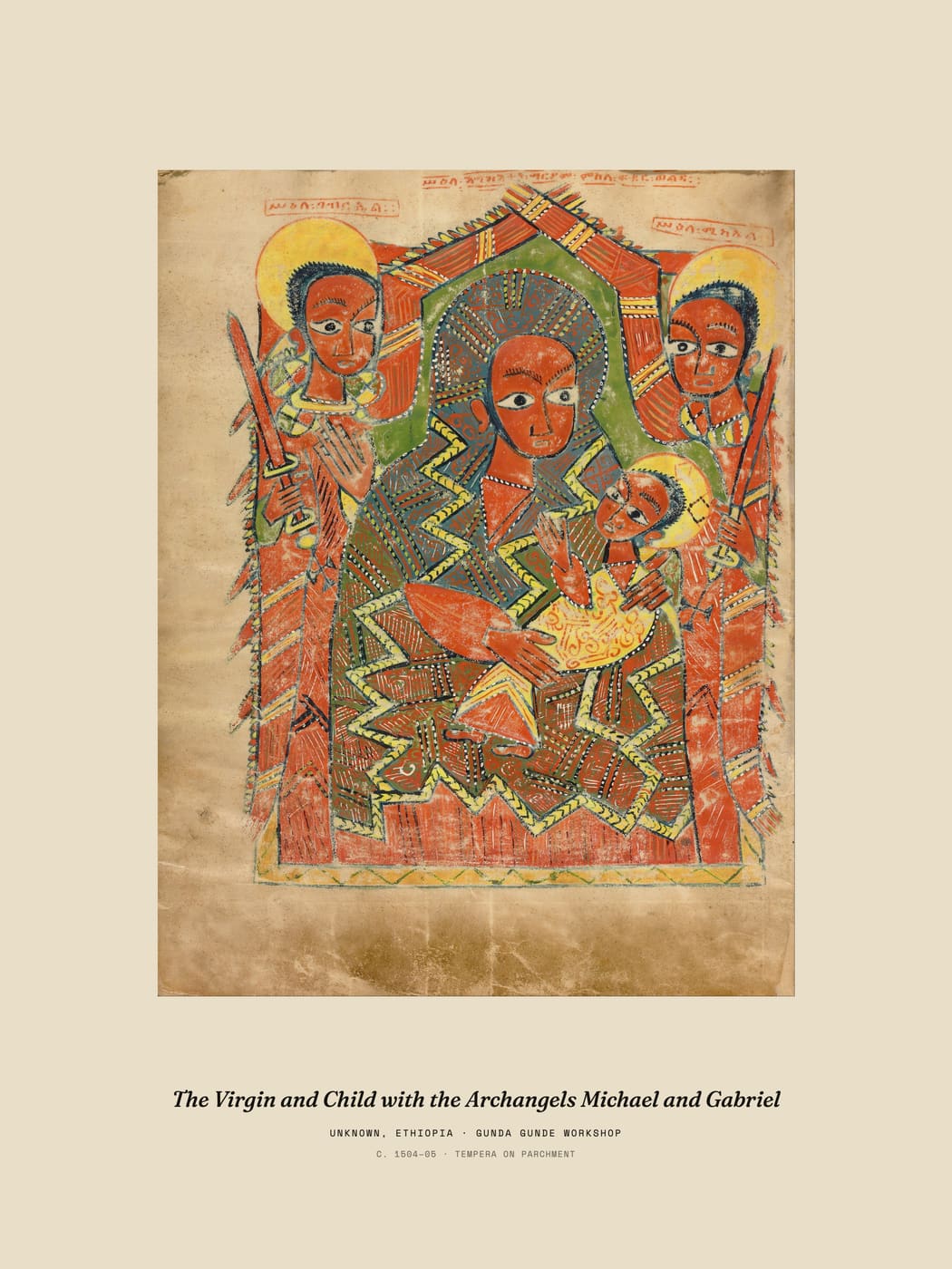 The Virgin and Child with the Archangels Michael and Gabriel, museum caption